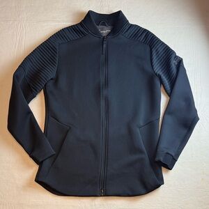 Under Armour Women's Black Move Bomber Jacket Textured Fabric Ribbed Shoulders L